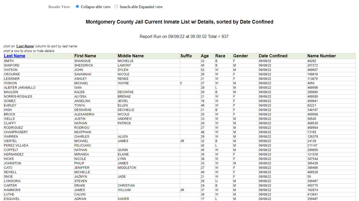 Jail Roster - Montgomery County, Texas